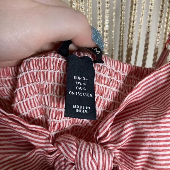 NWOT Red and white pinstripe preppy tie front spaghetti strap sundress - Picture 3 of 6